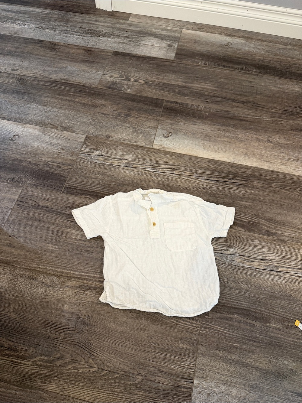 Zara White Short-Sleeve Henley Polo